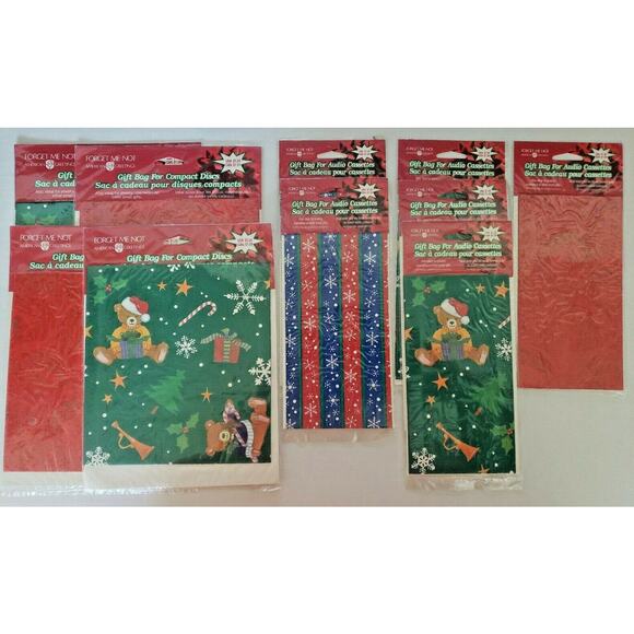 Vintage DVD/Cassette Christmas Gift Bags American Greetings Forget Me Not Lot 10 - Picture 1 of 6
